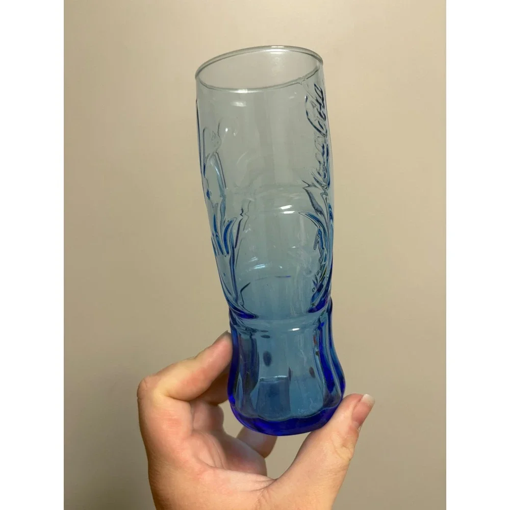 VTG butterfly Coca Cola Blue Glass Tumbler Swirl Design Collectible glassware